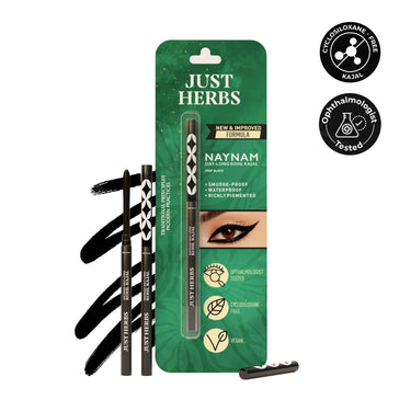 Just Herbs Naynam Day-long Kohl Kajal – Deep Black| Cyclosiloxane-Free